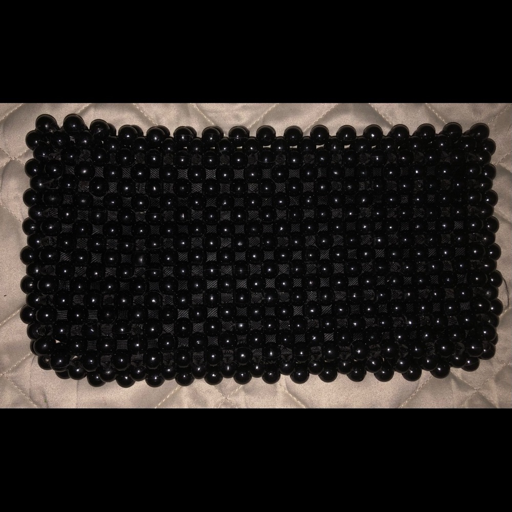 Vintage Black Beaded 1950s Purse Clutch Handbag made in Hong Kong Authentic EX